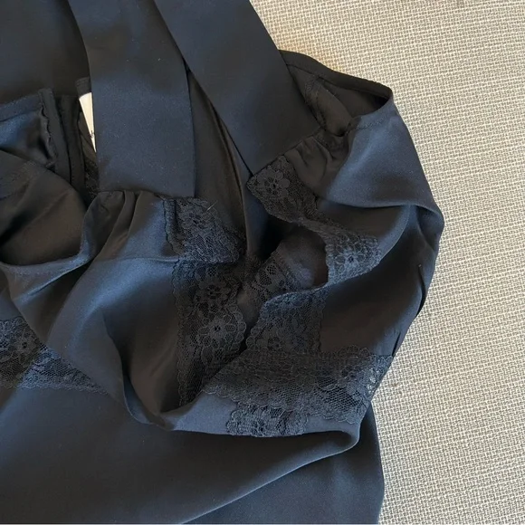 Reformation Provence Silk Midi Dress - Black Noir Lace Trim Soft Cocktail Party - Picture 6 of 12